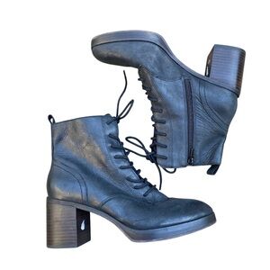 Sole Society Black Lace leather Up heeled Boots 7.5